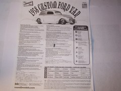 Vintage Lindberg/Round2 1938 Custom Ford Van Instruction Sheet Only
