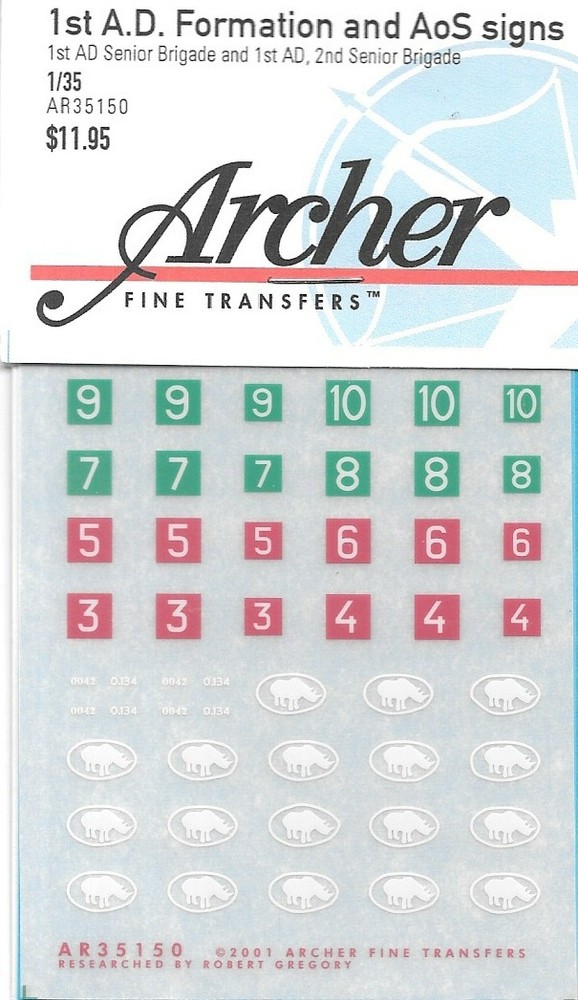 Archer British 1st Armoured Division Senior Brigade Transfers Decals AR35150