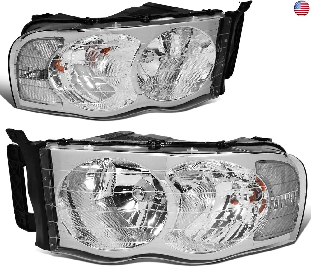DNA MOTORING Pair Headlights Compatible with 02-05 Dodge Ram 1500 2500 3500,