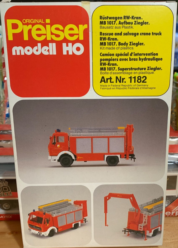 Preiser HO Modell Model Kit #1182 Mercedes-Benz Rescue & Salvage Crane Truck NIB