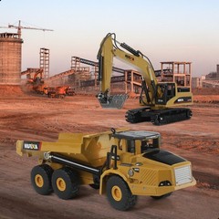 Toy set Dump truck and excavator, die-cast model of construction equipment,