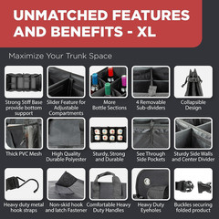 XL Premium SUV, Truck, Car Trunk Organizer with Expandable Compartments – Lightw