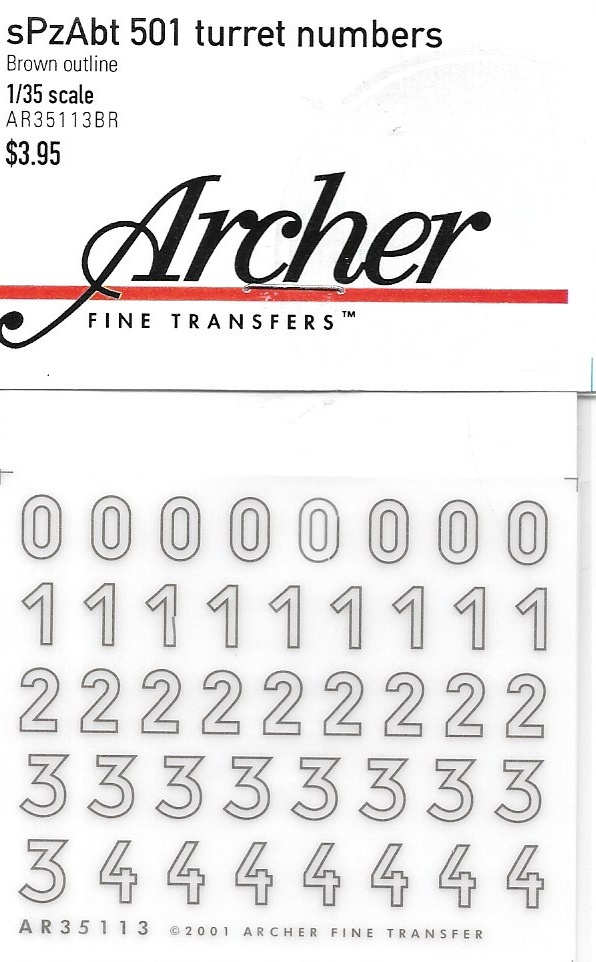 Archer Transfers 501 Turret Number Tiger I Russia Winter 1943-5 Brown AR35113BR