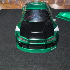 1/14 RC Car R34 Skyline Body Metallic Green LED Lights