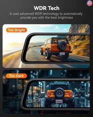 WOLFBOX G840S 12″ 4K Mirror Dash Cam Backup Camera, 5.8GHz WiFi Smart Rearview