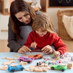 Creative Kids Craft Kit: Build & Paint 4 Wooden Race Cars – Non-Toxic & Safe!
