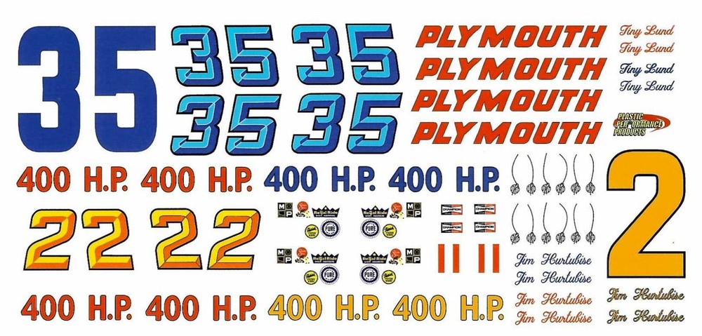 Plastic PerformanceProducts #2/#35 64 Plymouth Jim Hurtibise/Tiny Lund1/25 decal