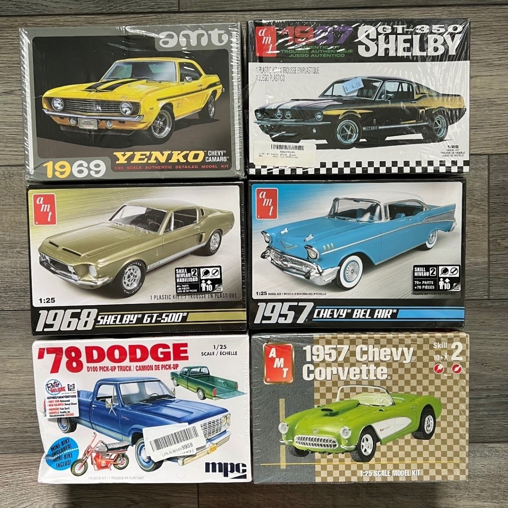Lot of 6 AMT MPC 1/25 Car Model Kits Yenko Shelby Bel Air Corvette Dodge NEW