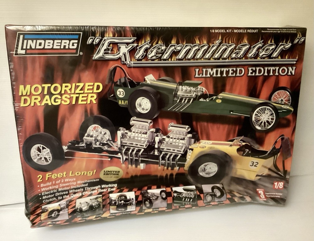 LINDBERG 1/8 THE EXTERMINATOR 2 IN 1 DRAGSTER MOTORIZED MODEL KIT 73045 SEALED