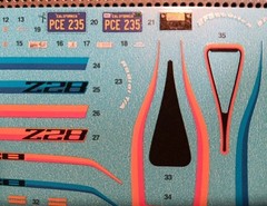 1979 Camaro Z/28 1/24 Waterslide Decal Sheet Blue Orange Stripes Dash Cluster