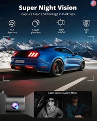 Dash Cam Front and Rear Inside, 3-Channel 2.5K FHD Dash Camera for Cars with 2″