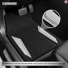 PIC AUTO Rubber Floor Mats, Silver Aluminum Film with Colorful Piping Floor
