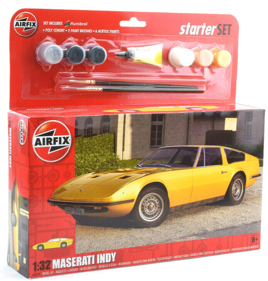 Airfix Maserati Indy Starter Set W/ Glue, Paints & Brushes 1:32 Model Kit A55309