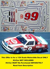 NASCAR DECAL # 9 MELLING 1983 FORD THUNDERBIRD BILL ELLIOTT POWERSLIDE 1/24