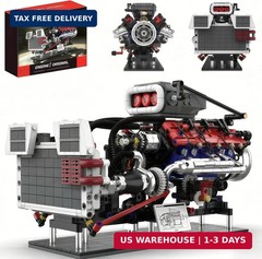 V8 Supercharged Engine Model Set MOC 8-Cylinder Car Motor Kit That Runs 1151PCS