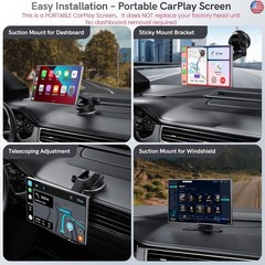 9″ Portable CarPlay Screen for Car, CooCom UHD Car Stereo with Touch Screen
