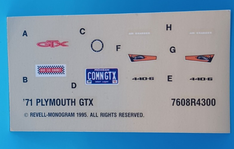 Revell | No. 7608 | 1:24 ’71 Plymouth GTX Decals
