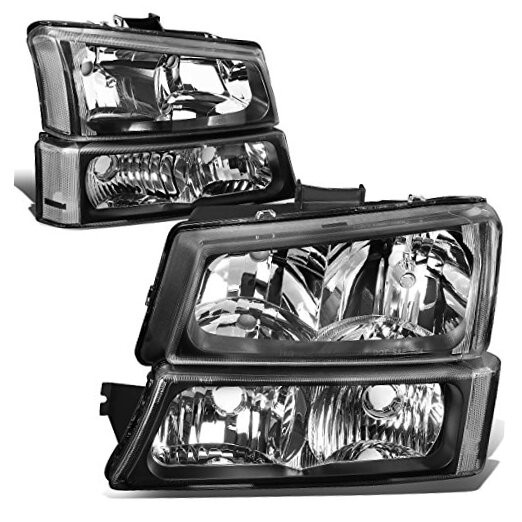 Pair Headlight Assembly Compatible with 2003 Black Housing Clear Reflector