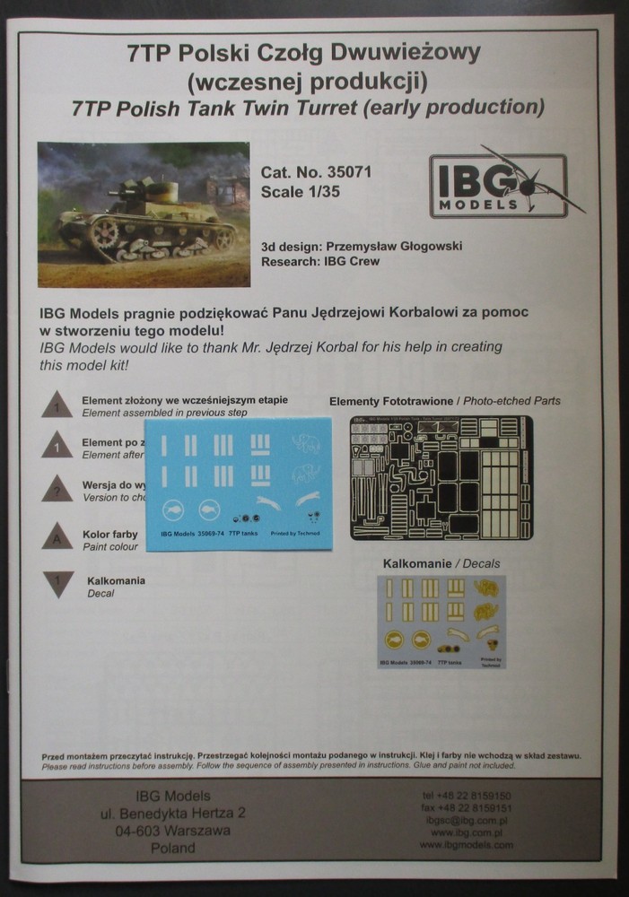 IBG 1/35th Scale Polish 7TP Tank – Decals from Kit No. 35071