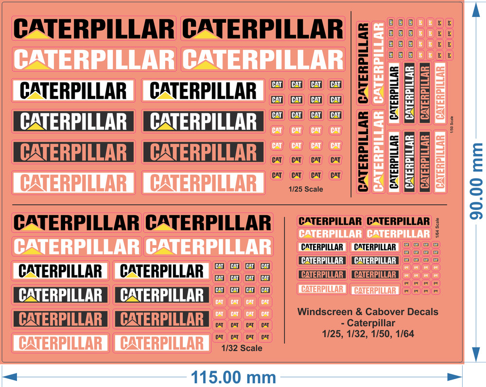 Caterpillar Windscreen & Cabover Decals − Multi-Scale Waterslide Decals | DNH