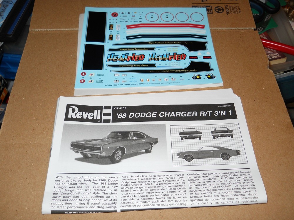 Decal Sheet 1968 Dodge Charger RT 1/25 426 Hemi 440 Magnum Emblems Scripts Drag
