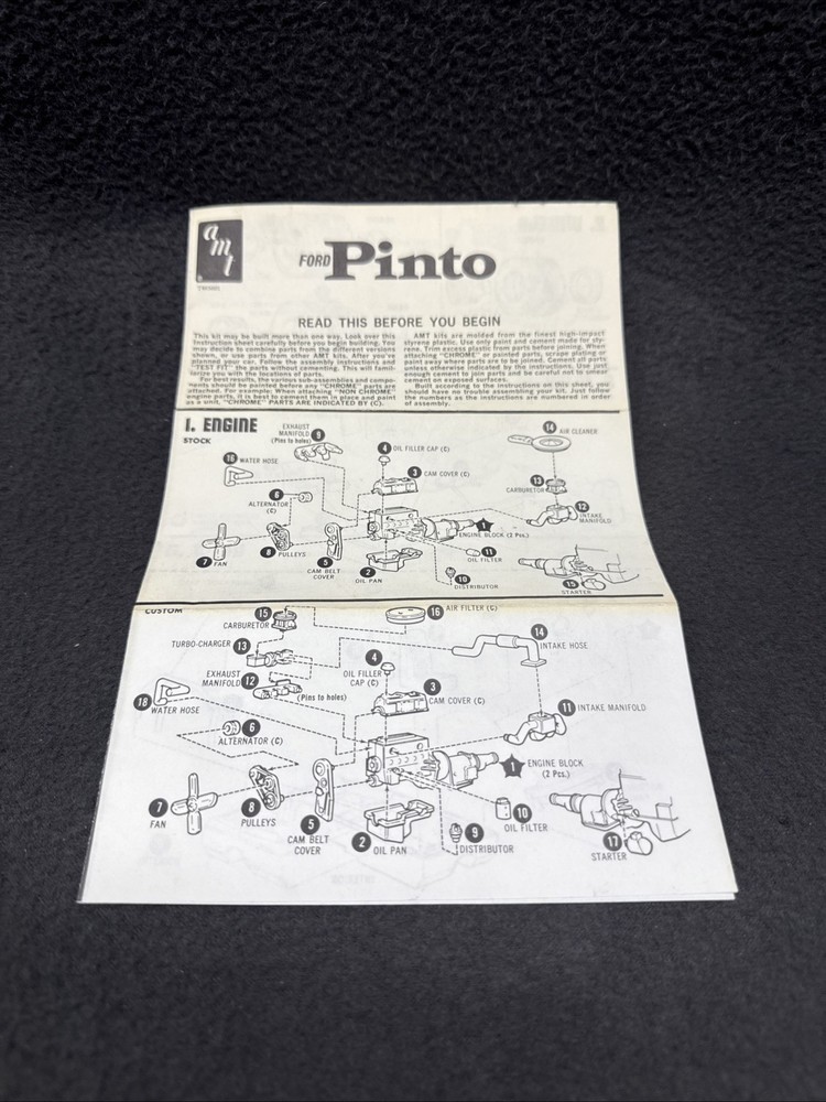 AMT ’75 Ford Pinto T465 Instructions Original Manual Model 1974