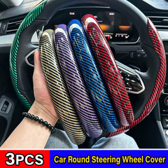 3 Pcs Car Steering Wheel Cover Carbon Fiber Non-Slip Anti Dust Washable Snap On