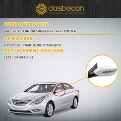 Dasbecan 7Pin Left Side Door Mirror Compatible With 2011-2014 Hyundai Sonata