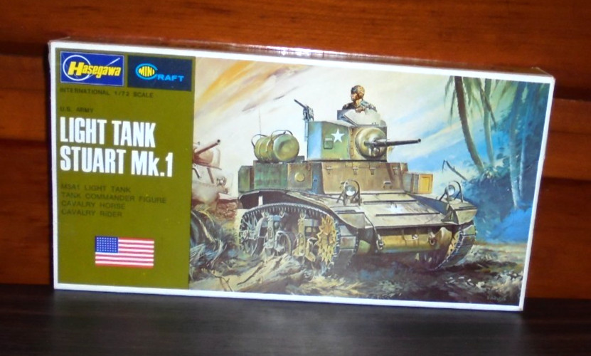 Vintage Hasegawa Minicraft 1:72 Light tank Stuart Mk1 Plastic Model Kit 703