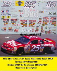 NASCAR DECAL #25 BUDWEISER 1995 MONTE CARLO KEN SHRADER 1/24 POWERSLIDE #238
