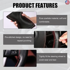 Genuine Leather Steering Wheel Cover, Stitch On Wrap for Steering Wheel up to