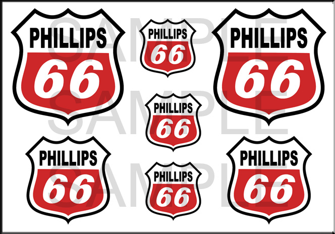 VINTAGE STYLE 1 3/4 AND 1/2 INCH PHILLIPS 66 RED OIL DECAL STICKER