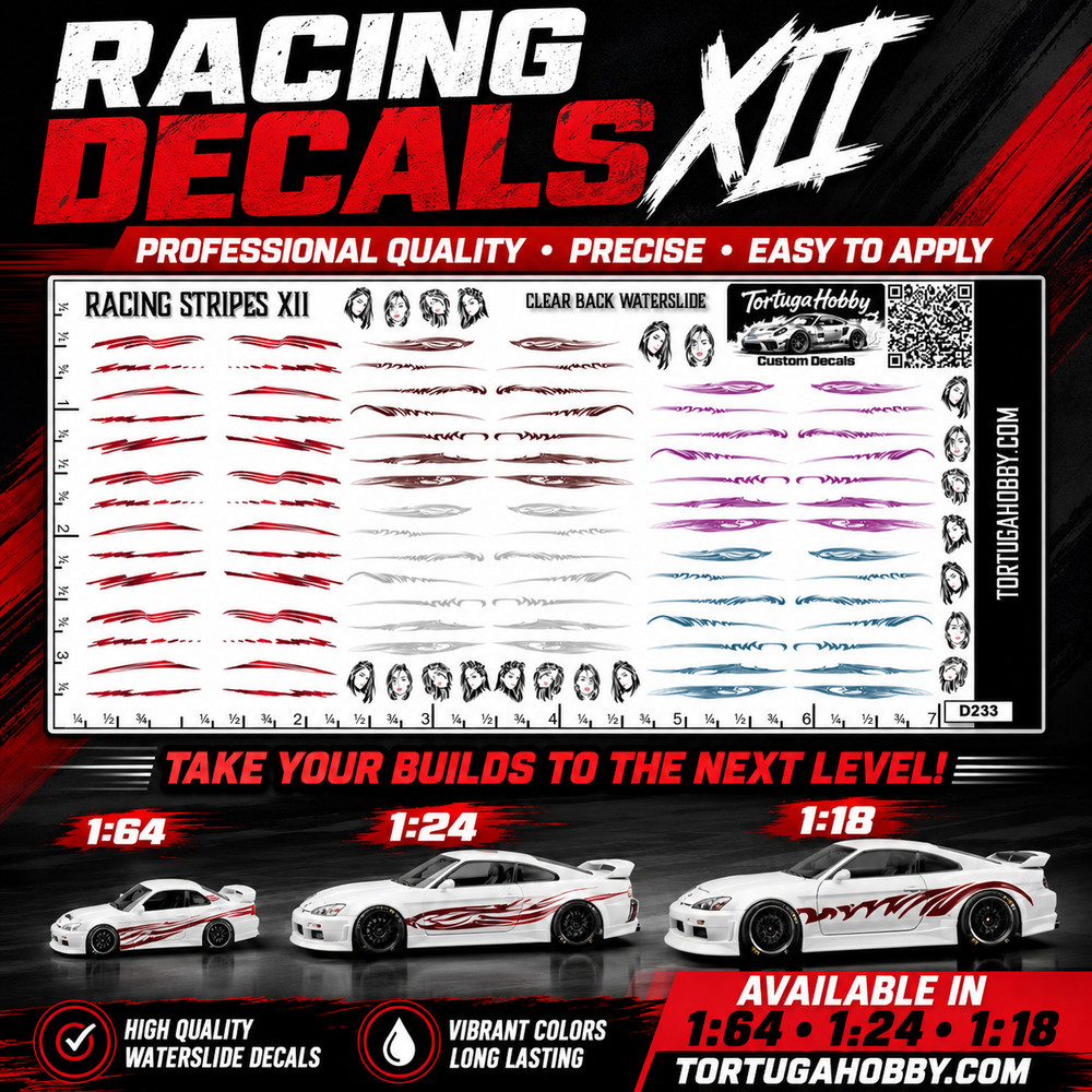 Racing Stripes XII – Clear Waterslide – Various Scale Decals