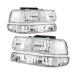 Headlights Assembly Compatible with 99-02 Chevy Silverado Chrome Housing Clear