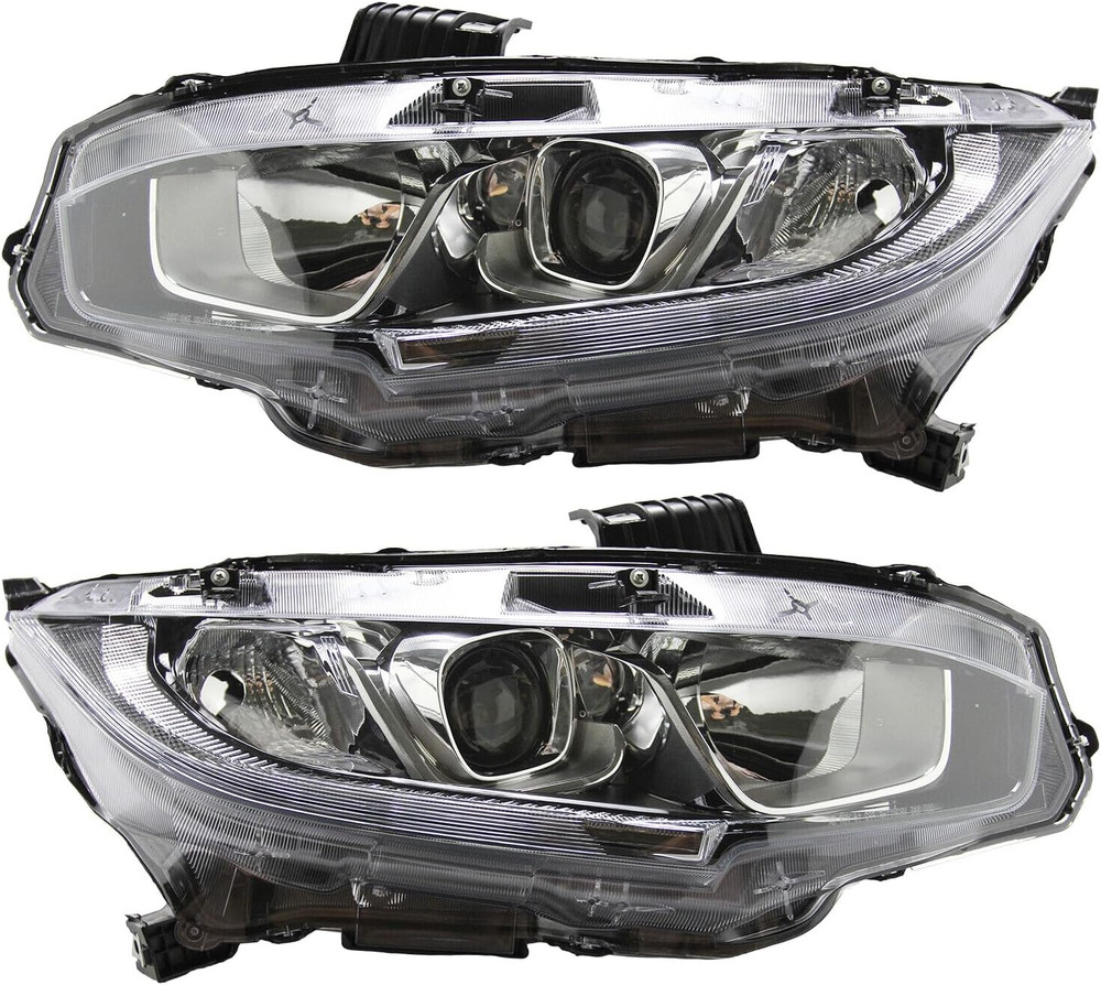 Headlight Assembly Fit for 2016-2021 Honda Civic,Halogen Headlamp W/Led DRL Chro