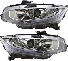 Headlight Assembly Fit for 2016-2021 Honda Civic,Halogen Headlamp W/Led DRL Chro