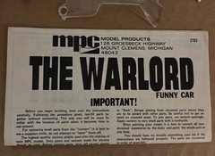 RARE VTG MPC WARLORD CHEVY CAMARO FUNNY CAR # 1-2703-225 ISSUED 1972 COMPLETE