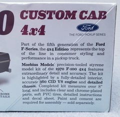 Moebius Models #1230 1:25 ’70 Ford F-100 Custom Cab 4×4 -Factory Sealed-NISB