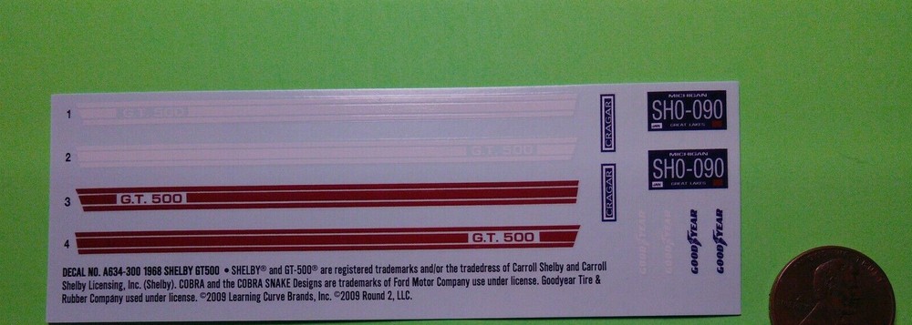 1968 68 Shelby Mustang GT-500 1/25 cobra waterslide decal sheet red white stripe