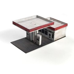 1:64 Wooden Gas Station Diorama Model Kit Handcraft Assembly Car Model Display