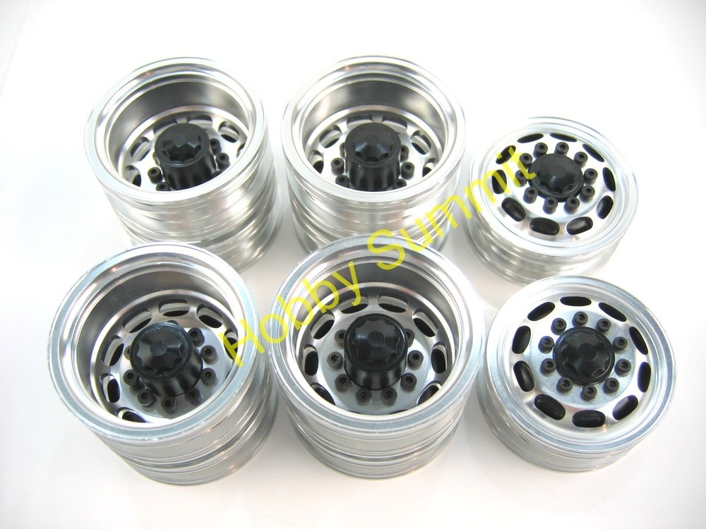 C Set 1/14 R/C 3-Axle 6X4 Tractor Truck ALLOY WHEELS BLACK Rims re Tamiya