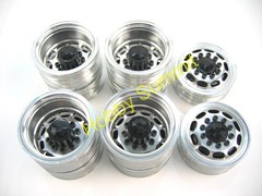 C Set 1/14 R/C 3-Axle 6X4 Tractor Truck ALLOY WHEELS BLACK Rims re Tamiya