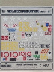 Verlinden Productions 1/35 Decal USA Sherman Tank Markings WWII Dry Transfer 347