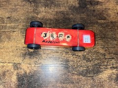 Vintage BSA 1970-80s Derby Pinewood Derby Wood 7” Model Red/Yellow Race Car 5 oz