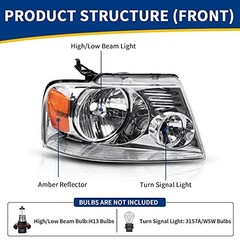 Headlight Assembly A Chrome Housing Amber Reflector Clear Lens OE Replacement