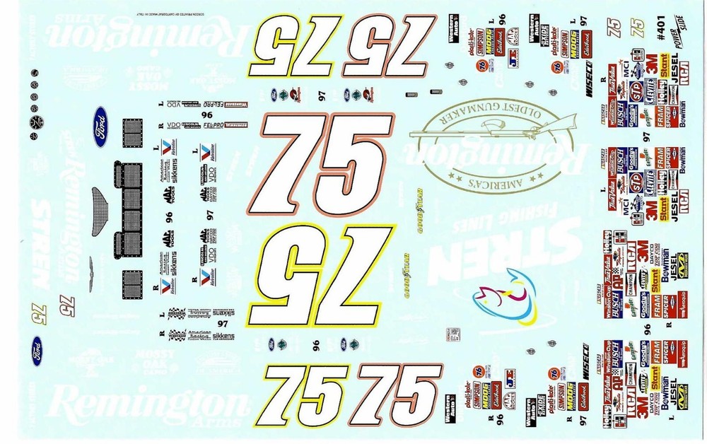 Powerslide 401 #75 Remington/Stren 1996/97 Morgan Shepherd 1/24 Nascar decal