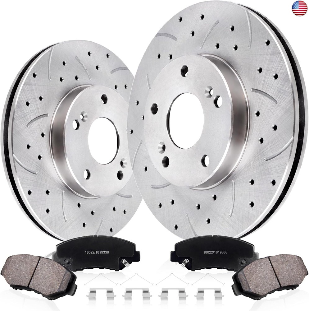 UNITHUB Front Drilled and Slotted Brake Pads and Rotors Kit Ceramic Automotive