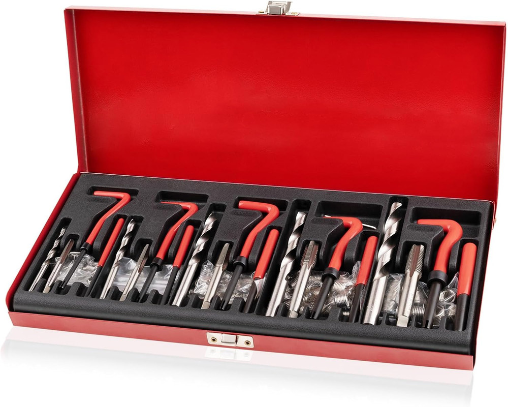 Premium 131-Piece Metric Helicoil Thread Repair Kit, Comprehensive HSS Drills, I
