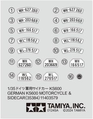 TAMIYA 1/35 No.384 GERMAN KS600 MOTORCYCLE & SIDECAR Model Kit 35384