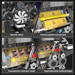 Working W16 Engine Model Kit Toys Building V8 Mini Engine Scale Model for Adults